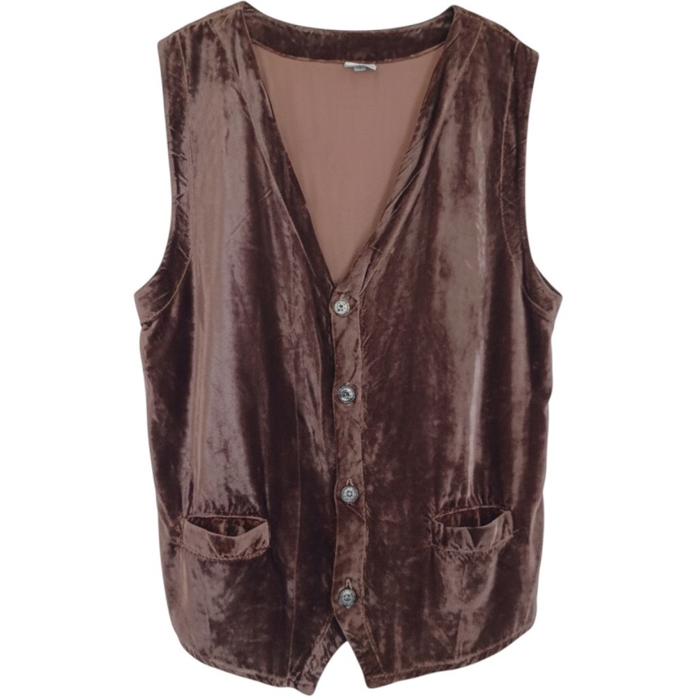 CP Shades Brown Velvet Button Front Vest Hand Dyed Rayon Large Made in USA